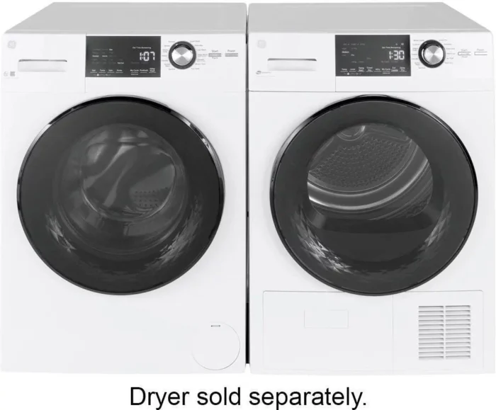 GE – 2.4 Cu. Ft. High Efficiency Stackable Front Load Washer with Steam and Sanitize – White - Image 3
