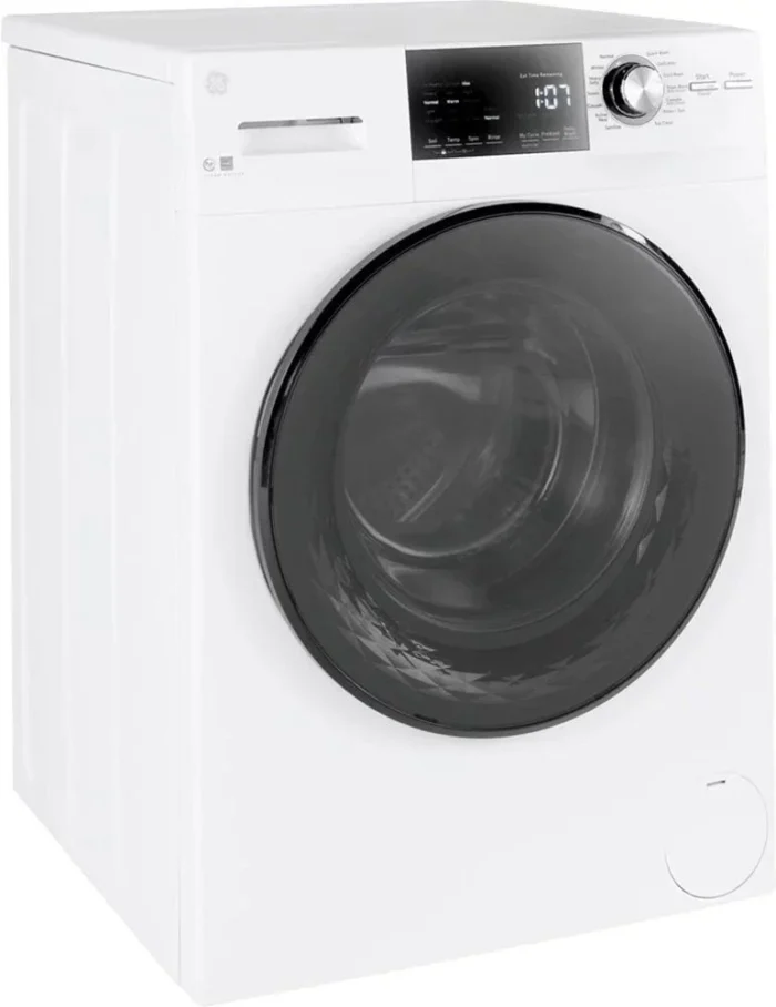 GE – 2.4 Cu. Ft. High Efficiency Stackable Front Load Washer with Steam and Sanitize – White